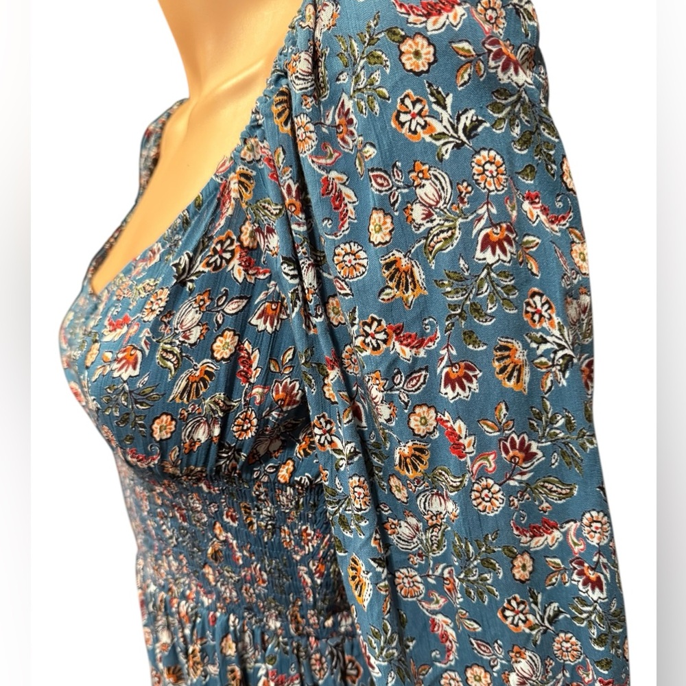 ANGIE Floral Boho Peasant Smocked Waist Mini Dress NWT Small - Picture 3 of 12